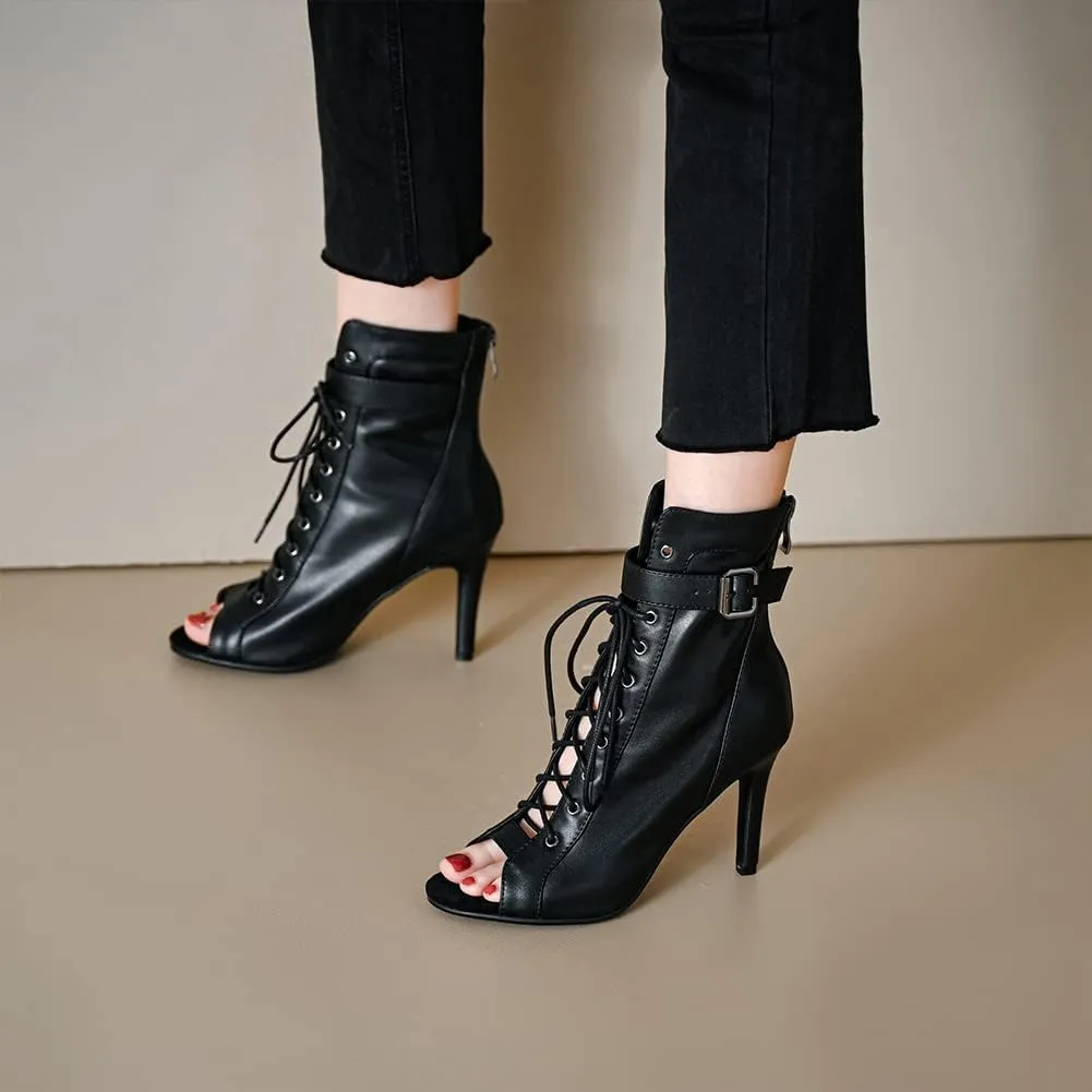 YKXLM Peep Toe Booties Latin Dance Heel for Women Ballroom Dance Shoes,A-5