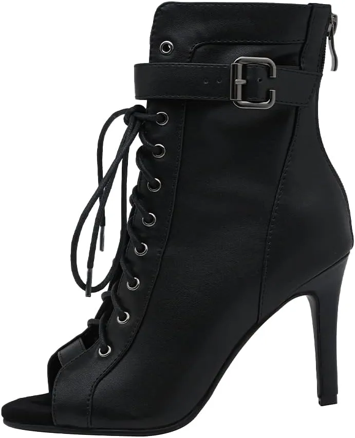 YKXLM Peep Toe Booties Latin Dance Heel for Women Ballroom Dance Shoes,A-5