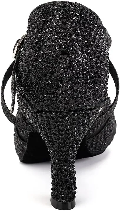 YKXLM Women Latin Dance Shoes Open Toe Rhinestone Glitter Crossing Strap Ballroom Dancing Shoes,1025