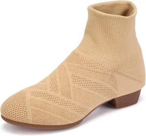 YKXLM Women Standard Practice Social Dance Sneaker Beginner Dance Practice Shoes for Women Low Heel Ballroom,Beige,1" Heel,7 US