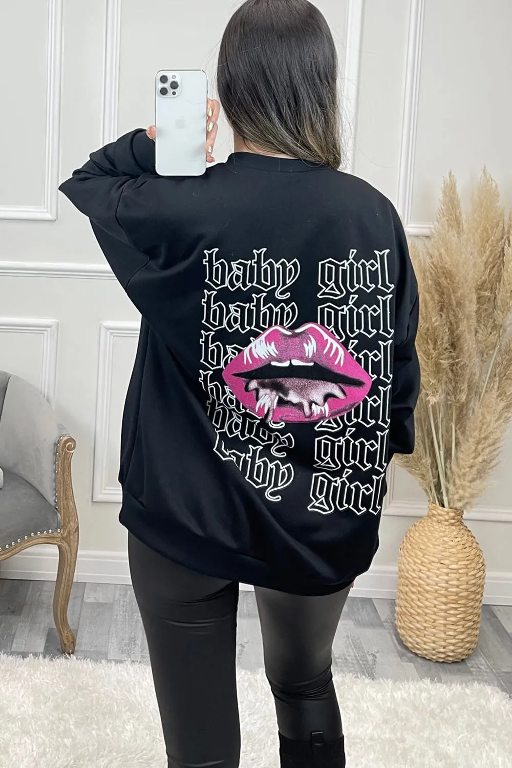Zaira Black 'Baby Girl' Slogan Sweatshirt