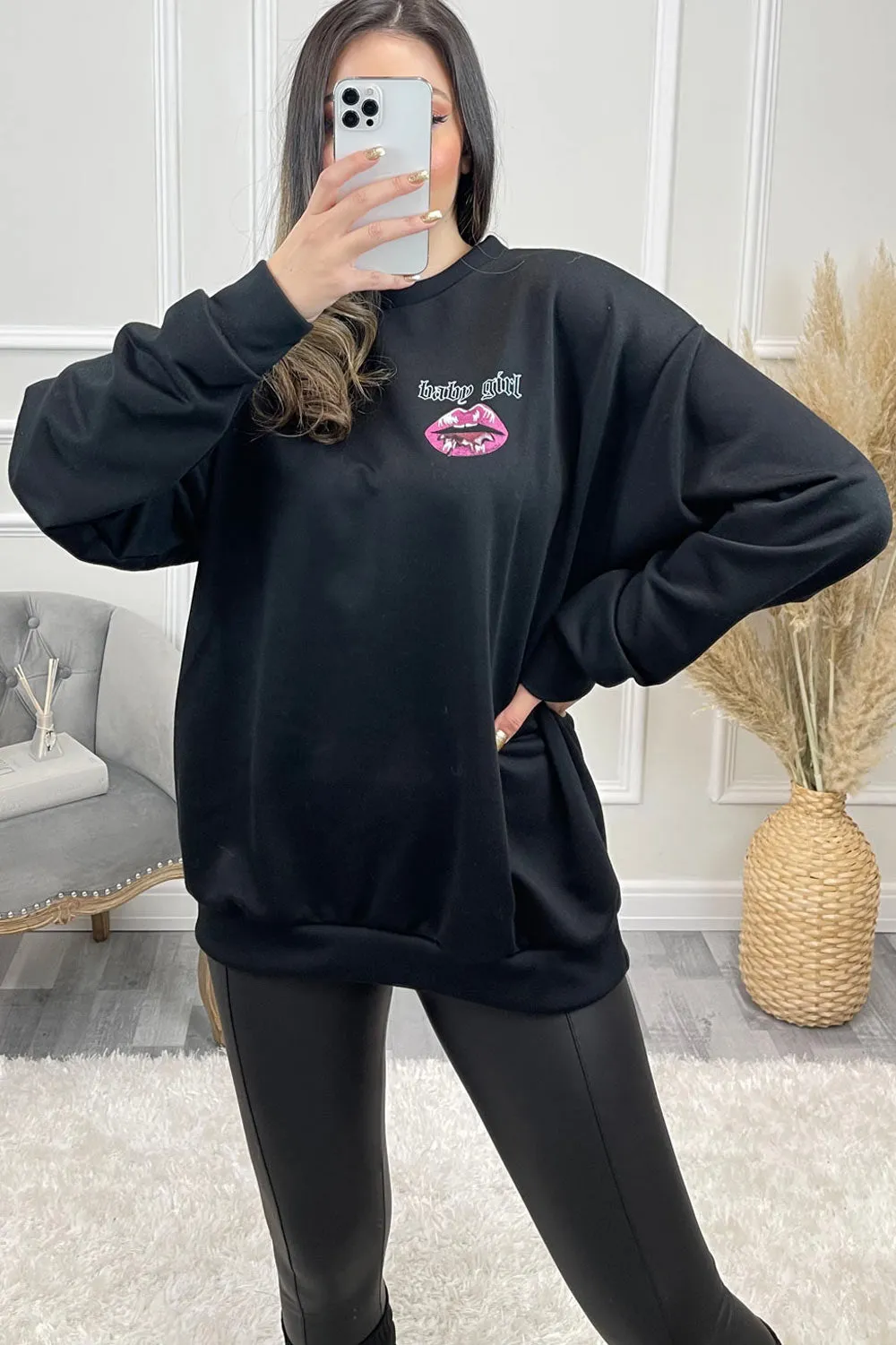 Zaira Black 'Baby Girl' Slogan Sweatshirt