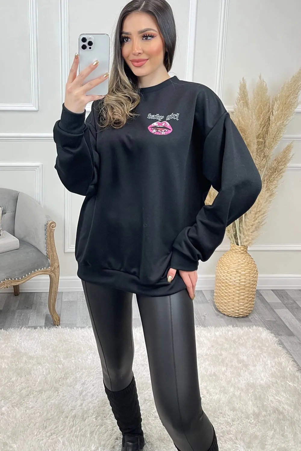 Zaira Black 'Baby Girl' Slogan Sweatshirt
